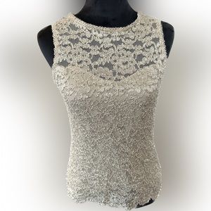 Beige gold lace tank sheer with lining